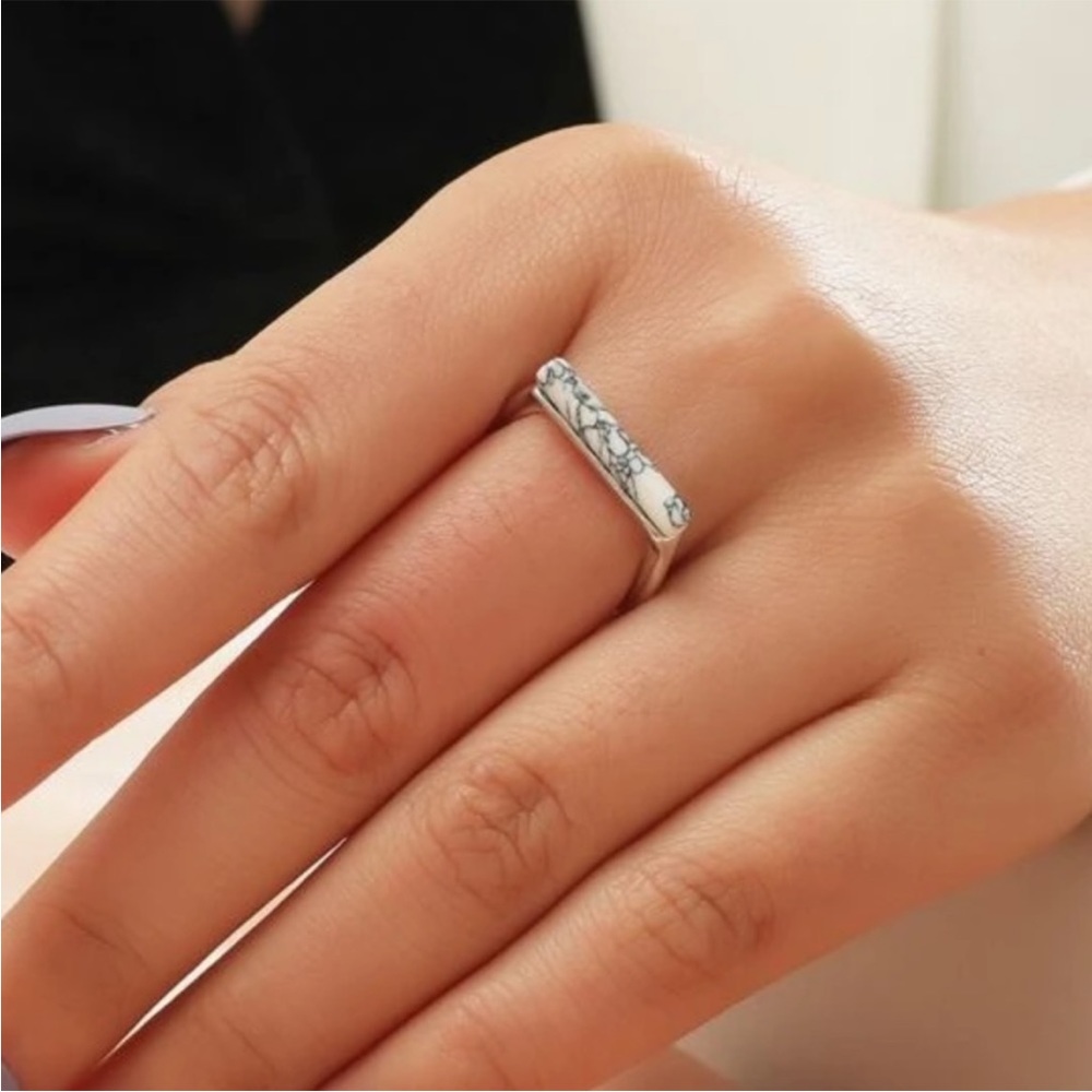 White Marble Bar Ring